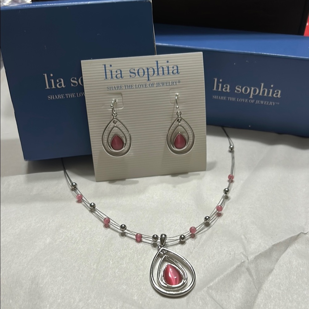 Lia Sophia Pink and Silver Teardrop Earrings